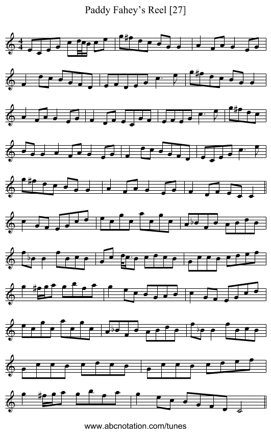 Paddy Fahey’s Reel [27] - staff notation