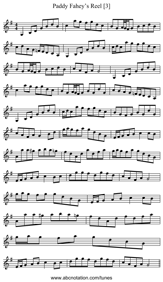 Paddy Fahey’s Reel [3] - staff notation