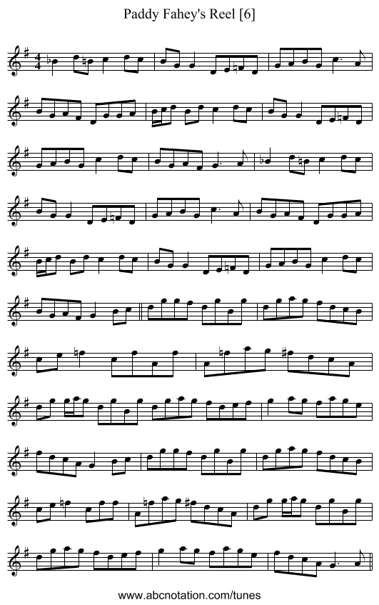 Paddy Fahey's Reel [6] - staff notation