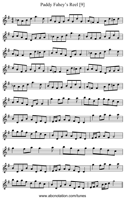Paddy Fahey’s Reel [9] - staff notation