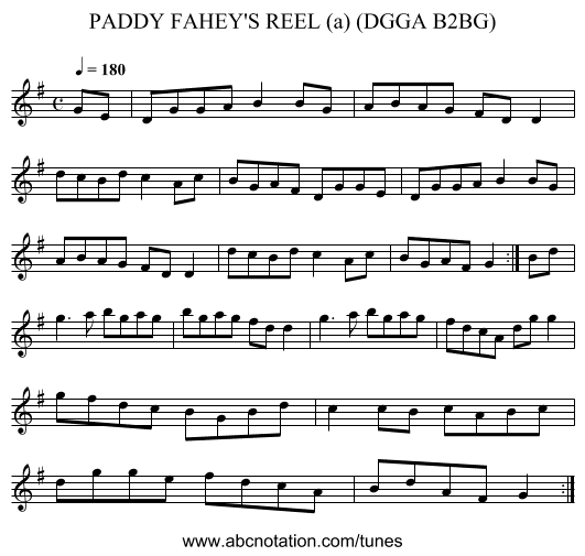 PADDY FAHEY'S REEL (a) (DGGA B2BG) - staff notation