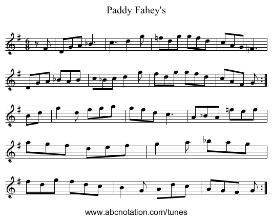 Paddy Fahey's - staff notation