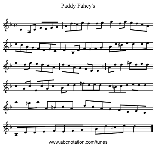 Paddy Fahey's - staff notation