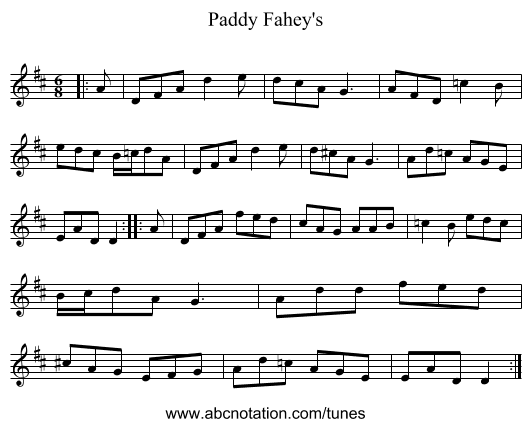 Paddy Fahey's - staff notation
