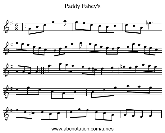 Paddy Fahey's - staff notation
