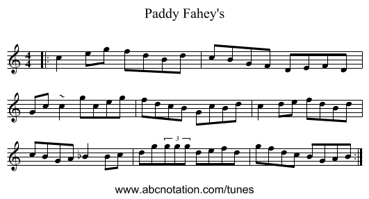Paddy Fahey's - staff notation