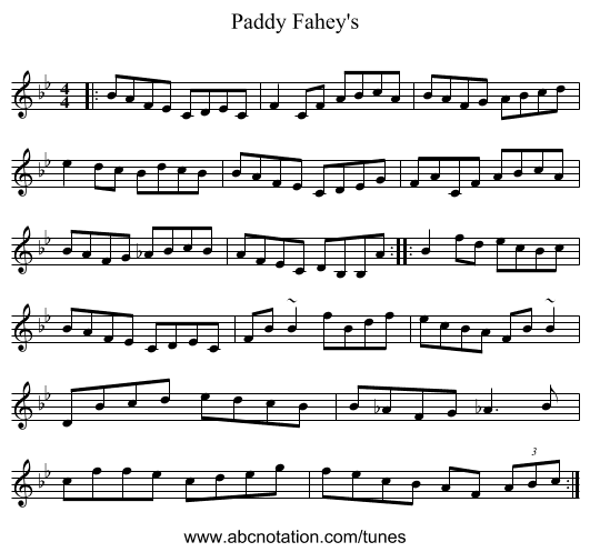 Paddy Fahey's - staff notation