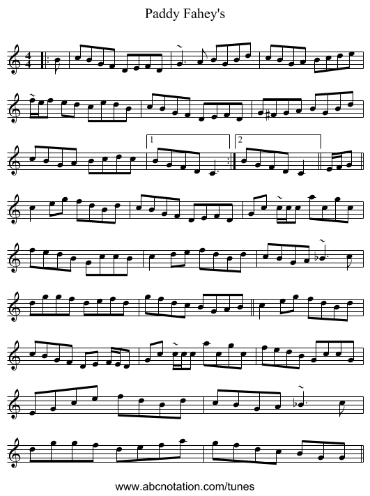Paddy Fahey's - staff notation