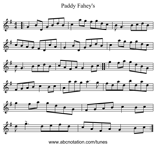 Paddy Fahey's - staff notation