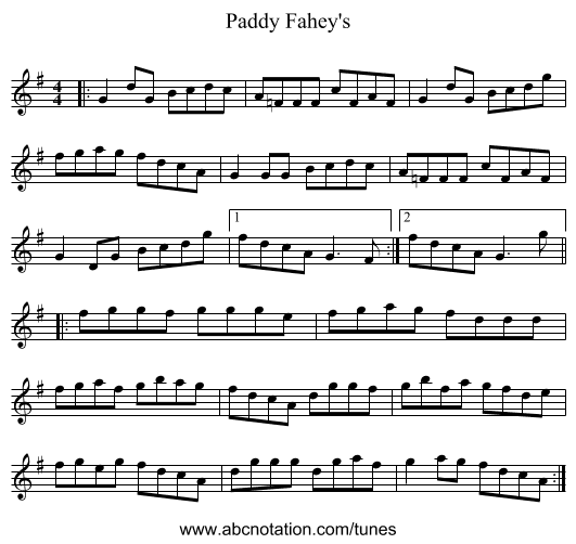 Paddy Fahey's - staff notation
