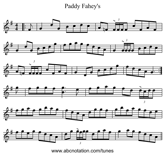 Paddy Fahey's - staff notation