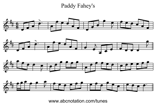 Paddy Fahey's - staff notation