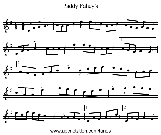 Paddy Fahey's - staff notation
