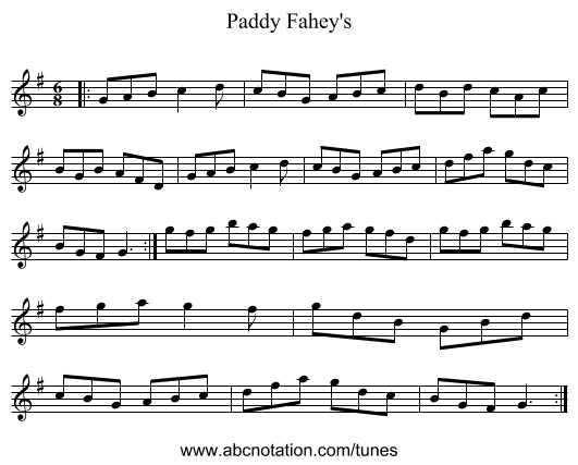 Paddy Fahey's - staff notation