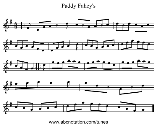 Paddy Fahey's - staff notation