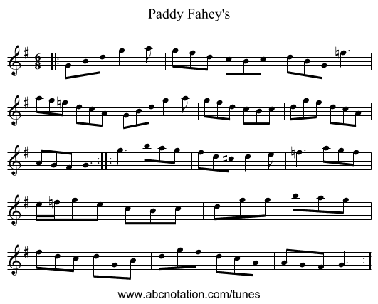 Paddy Fahey's - staff notation