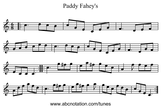 Paddy Fahey's - staff notation