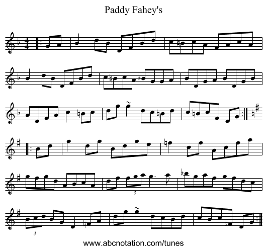 Paddy Fahey's - staff notation