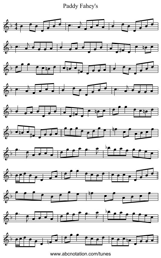 Paddy Fahey's - staff notation
