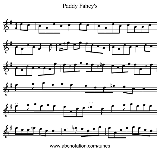 Paddy Fahey's - staff notation