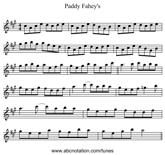 Paddy Fahey's - staff notation