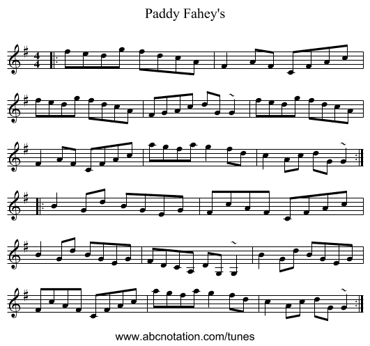 Paddy Fahey's - staff notation