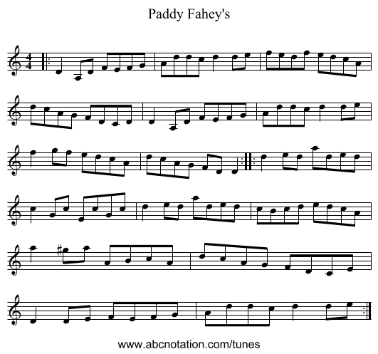 Paddy Fahey's - staff notation