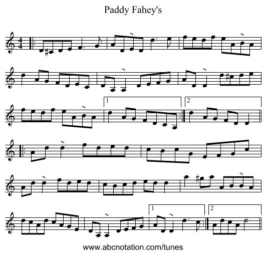 Paddy Fahey's - staff notation