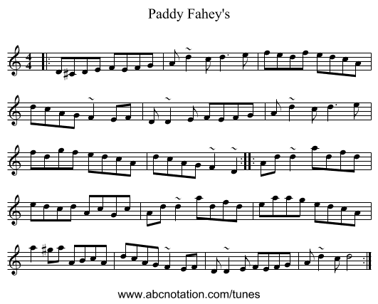 Paddy Fahey's - staff notation