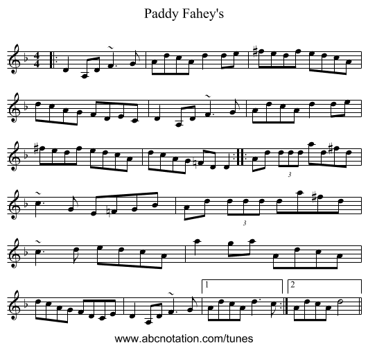 Paddy Fahey's - staff notation