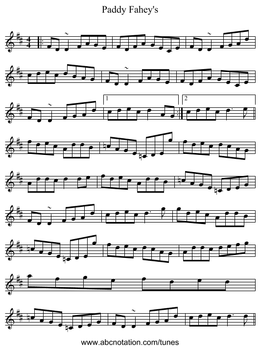 Paddy Fahey's - staff notation
