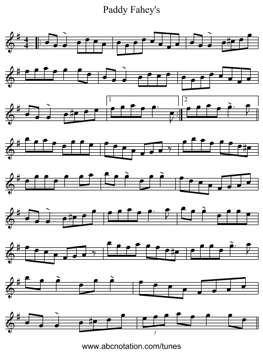 Paddy Fahey's - staff notation