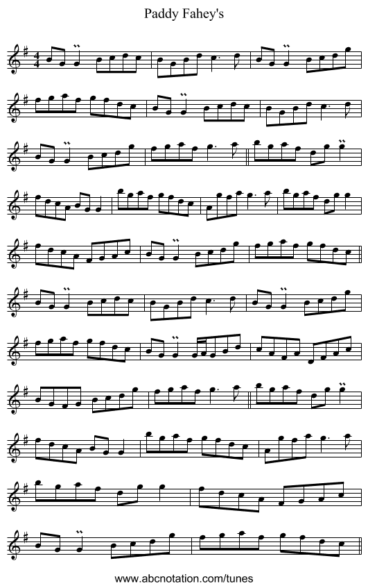 Paddy Fahey's - staff notation