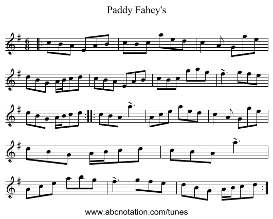 Paddy Fahey's - staff notation