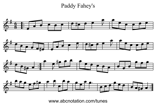 Paddy Fahey's - staff notation