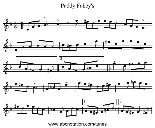 Paddy Fahey's - staff notation