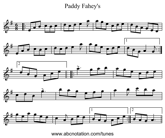 Paddy Fahey's - staff notation
