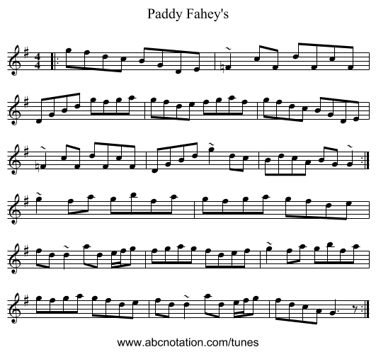 Paddy Fahey's - staff notation