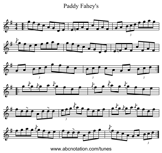 Paddy Fahey's - staff notation