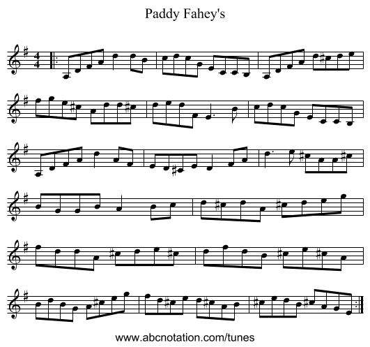 Paddy Fahey's - staff notation