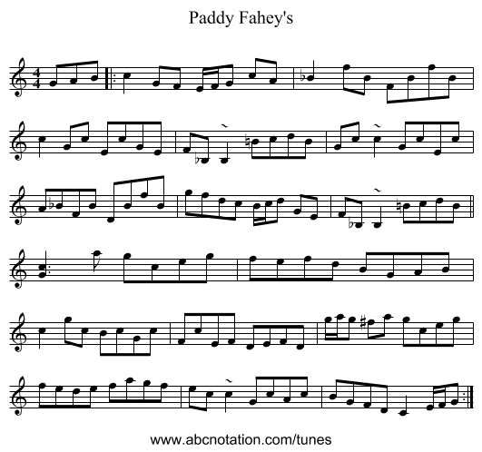 Paddy Fahey's - staff notation