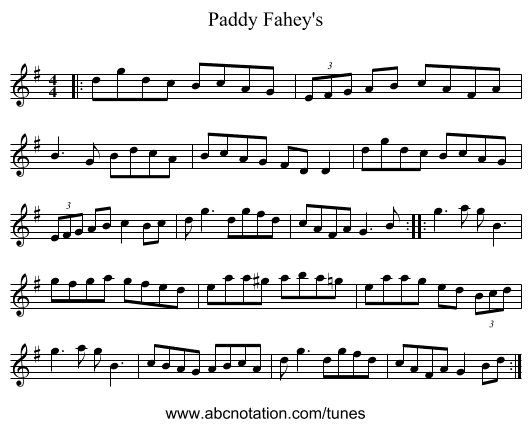 Paddy Fahey's - staff notation