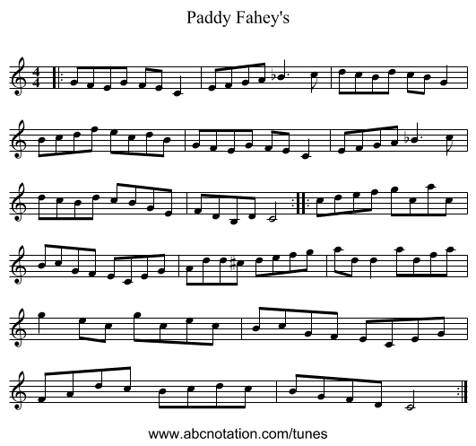 Paddy Fahey's - staff notation