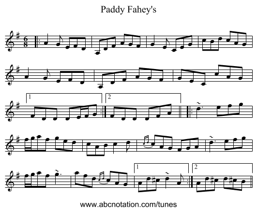 Paddy Fahey's - staff notation