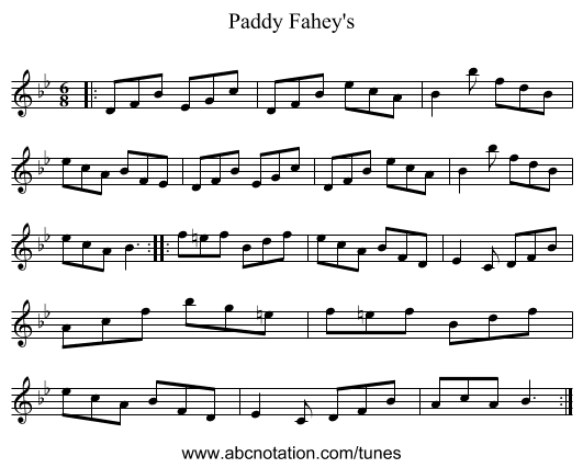 Paddy Fahey's - staff notation