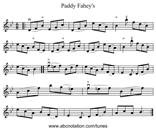 Paddy Fahey's - staff notation