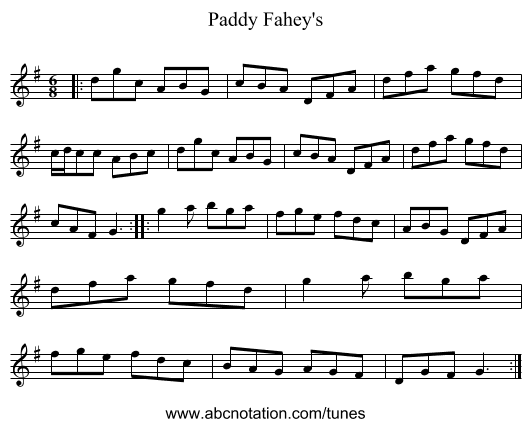 Paddy Fahey's - staff notation