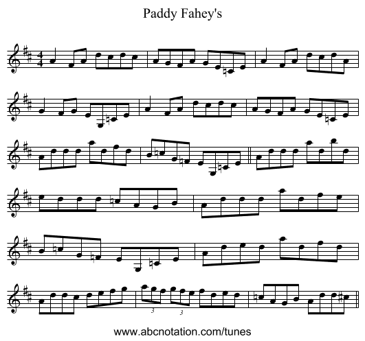 Paddy Fahey's - staff notation