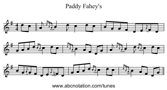 Paddy Fahey's - staff notation