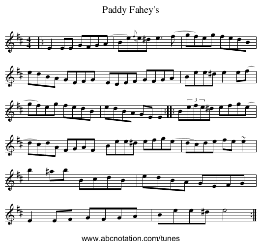 Paddy Fahey's - staff notation